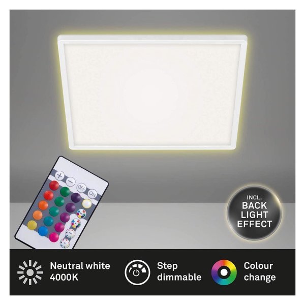 B-Kartonage Briloner  Slim LED 22W Deckenlampe RGB Panel Fernbedienung Eckig Wei&szlig;