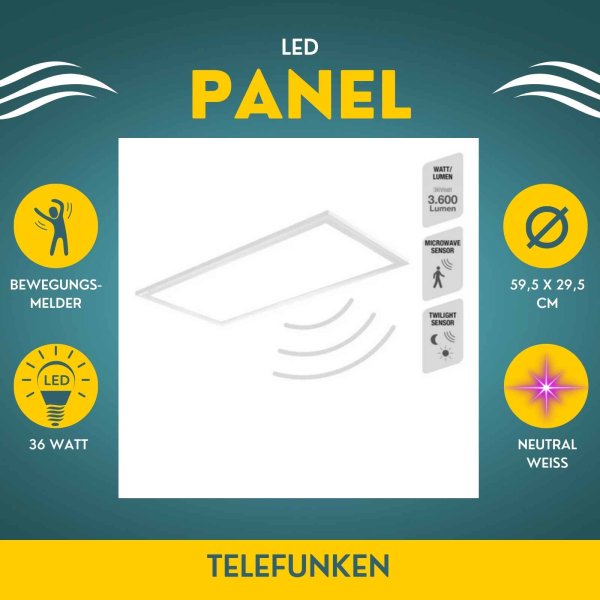 B-Kartonage Telefunken  Deckenlampe LED 36W Sensor Panel Eckig Weiß