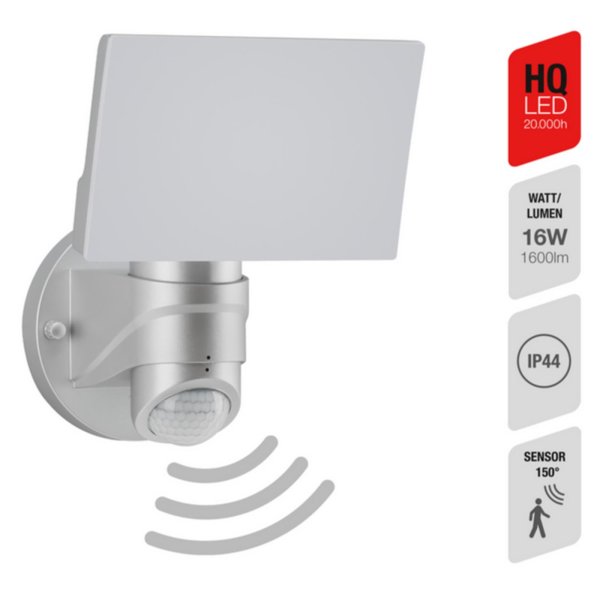 Telefunken  LED Außenlampe 16W Sensor Wandleuchte IP44 Bewegungsmelder Silber