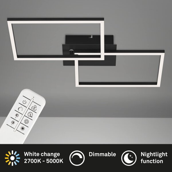 Deckenleuchte Briloner Frame LED Schwarz dimmbar über Fernbedienung Lichtfarbe wählbar