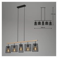 5-flammige Pendelleuchte Retro, Schwarz / Braun, 5 x E27 max. 60W, 96 x 120 cm – Briloner