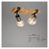 2-flammiger Deckenstrahler Wood Basic, Gunmetal, 2x25W, E27-Fassung, Holz – Briloner