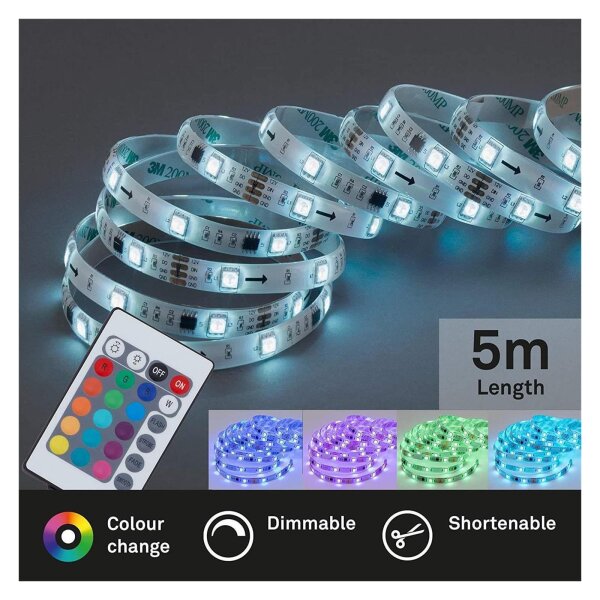 Briloner  LED RGB Lichtband 22W 5m Fernbedienung Dimmbar Kürzbar