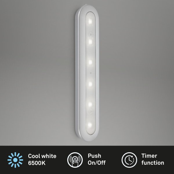 B-Kartonage Briloner  Row LED Unterbauleuchte Push Light Timerfunktion Batteriebetrieben Silberfarbig