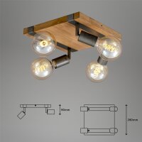 4-flammiger Deckenstrahler, Metall Grau / Holz, 4x25W (exkl.), 28 x 28 x 9 cm – Briloner