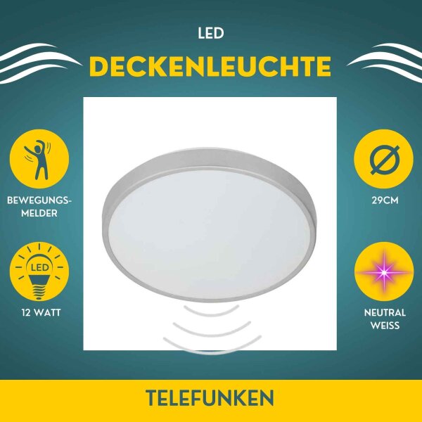 LED Deckenleuchte LED Deckenleuchte mit BW, Weiß / Titan, 12 Watt – Telefunken