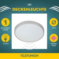 Telefunken  Deckenlampe LED 12W Sensor IP44 Rund Titan