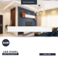 LED Deckenleuchte Panel, Weiß, 24 Watt, 4000K, 119,5 x 15 x 5,5 cm – Telefunken