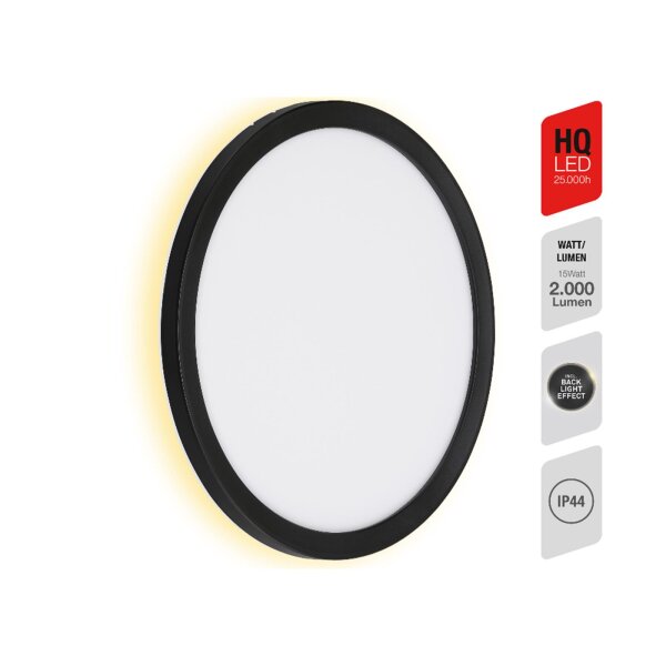 Telefunken Nizza LED Außenwandleuchte 15W Backlight-Effekt Rund Schwarz