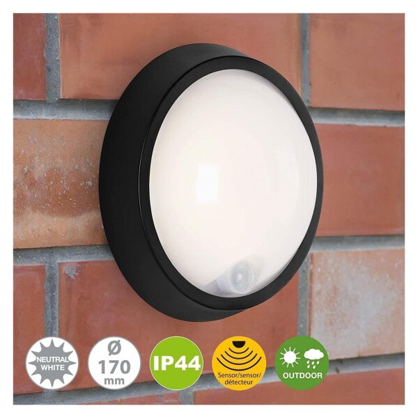 Briloner  Helsinki LED Außenlampe 12W IP44 Bewegungssensor Rund Schwarz
