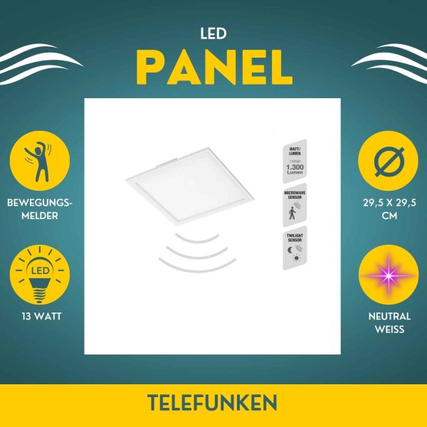 Telefunken  Deckenlampe LED 13W Panel Sensor Eckig Weiß