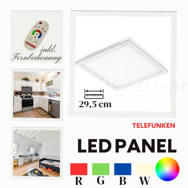 Telefunken 18W RGB LED Deckenlampe Panel mit Fernbedienung, Dimmbar, Eckig, Weiß