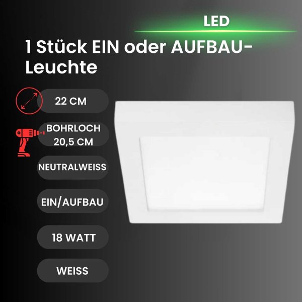 Briloner  Sky 2in1 LED Einbaulampe Aufbaulampe 18W Eckig Weiß