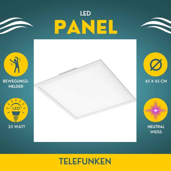 Deckenleuchte Telefunken Deckenlampe LED 25W Panel Sensor Eckig Wei&szlig;