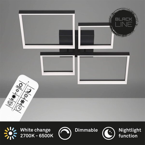 Deckenleuchte Briloner Frame 40 Watt LED Deckenlampe Fernbedienung dimmbar CCT Schwarz