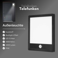 B-Kartonage Telefunken  Au&szlig;enlampe LED 15W Wandleuchte IP44 Sensor Backlight-Effekt Eckig Schwarz