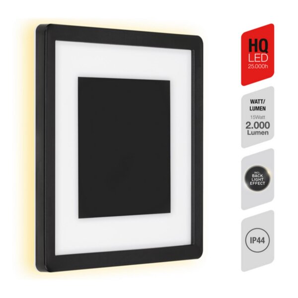Telefunken LED Außenwandleuchte 15W Backlight-Effekt Dekorelement Eckig IP44 Schwarz