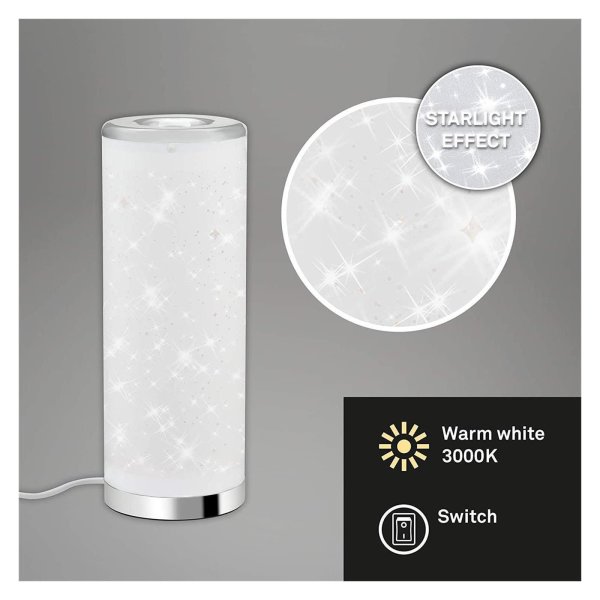 Tischleuchte Briloner Star LED Tischlampe Kabelschalter Sterneneffekt 35cm Weiß-Chrom