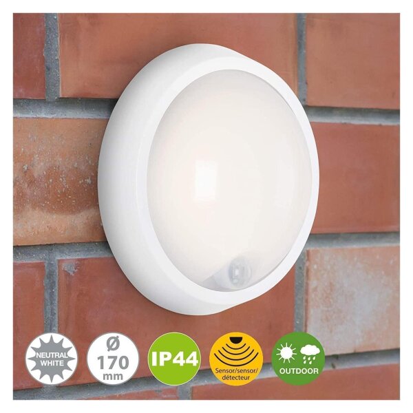 Briloner  Helsinki LED Außenlampe 12W IP44 Bewegungssensor Rund Weiß