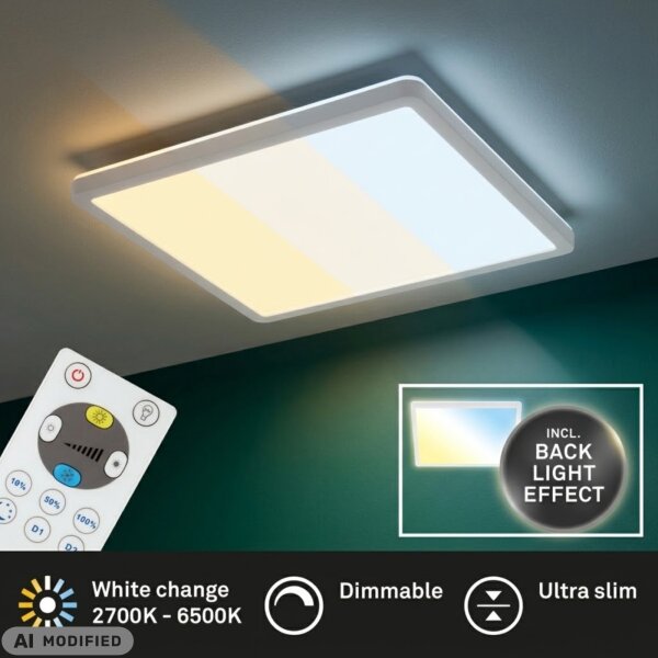 Briloner  Slim LED Panel 18W Fernbedienung Dimmbar Back Light Effekt Eckig Weiß