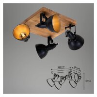 4-flammiger Deckenstrahler Barnim, Braun / Schwarz-Gold, 4x25W, schwenkbar, 15,7 cm – Briloner