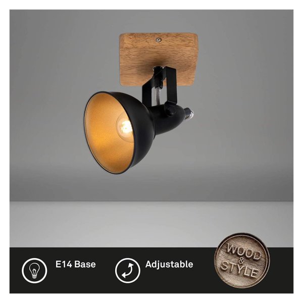 Briloner  Barnim Wandlampe 1-flammig Schwenkbar Spot Holz Schwarz-Gold