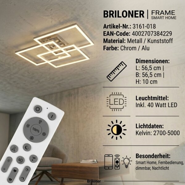 Deckenleuchte Briloner Deckenlampe LED 40W SmartHome Fernbedienung
