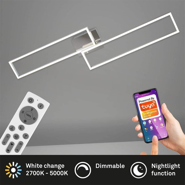 Deckenleuchte Briloner LED 40W Frame Smart Home Fernbedienung CCT Dimmbar Deckenlampe Chrom Alu