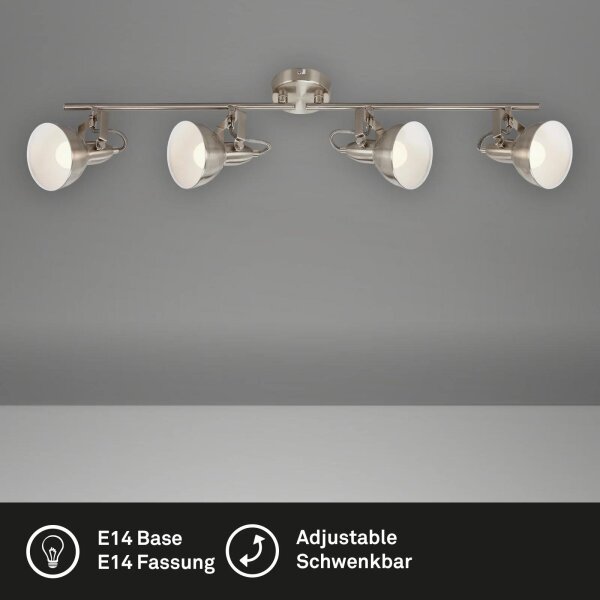 Deckenleuchte Briloner 4xE14 79CM Deckenlampe Schwenkbar Strahler Metall Spot Silber Weiß