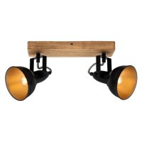 Briloner  Barnim Deckenlampe 2-flammig Spot Schwenkbar Holz Schwarz-Gold