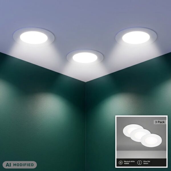 Briloner Flat In LED Einbaulampe 3er Set Neutralweiß Rund Weiß
