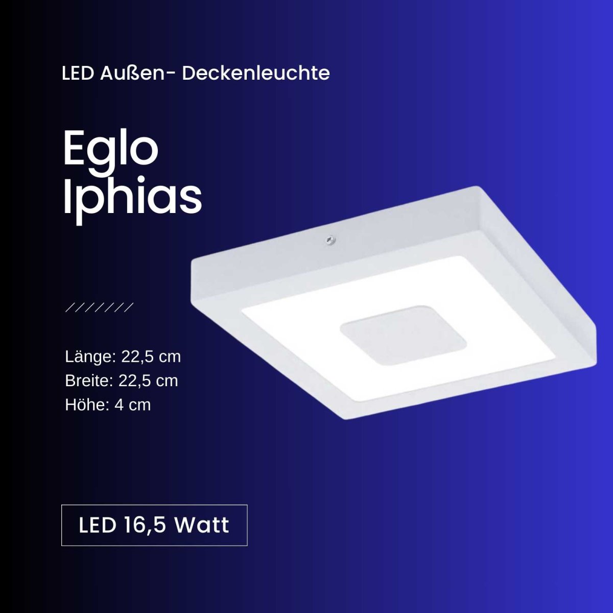 Eglo Deckenleuchte Außenleuchte LED 29,00 Iphias Weiß Gartenlampe 16,5, € IP44
