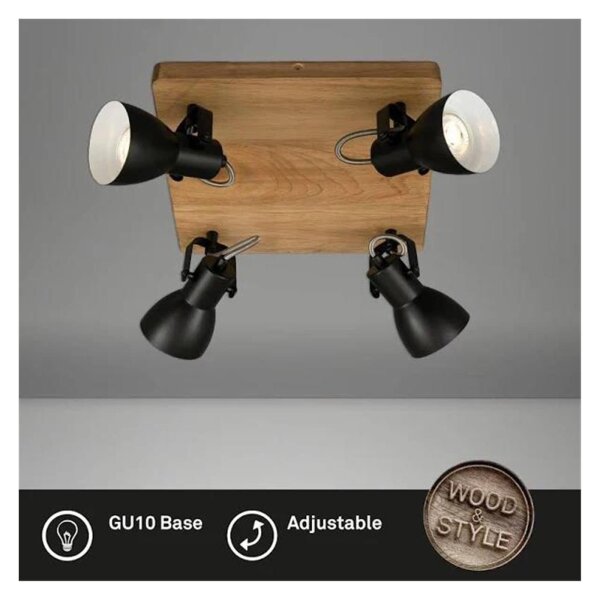 Briloner  Abbo Deckenlampe 4-flammig Spot Schwenkbar Strahler Holz Schwarz