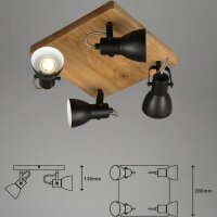 Briloner  Abbo Deckenlampe 4-flammig Spot Schwenkbar Strahler Holz Schwarz