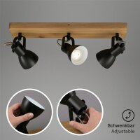 Strahler Briloner Holz Schwarz Metall 3 flammig Spot...