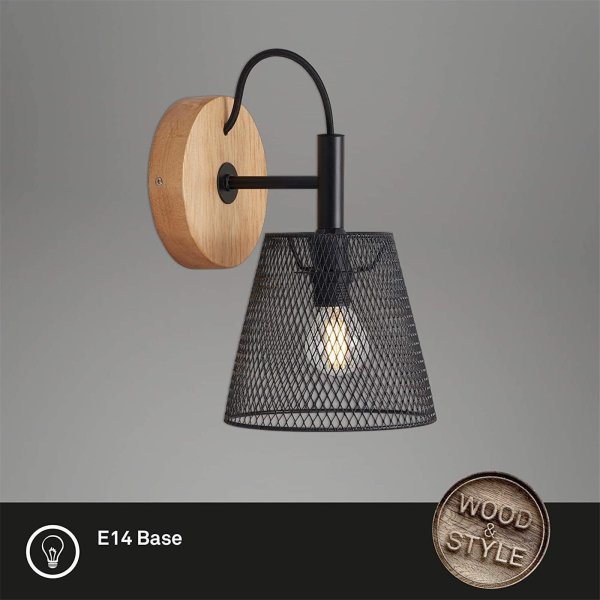 Wandleuchte Briloner Taunus Metall Schwarz  Holz Wandlampe