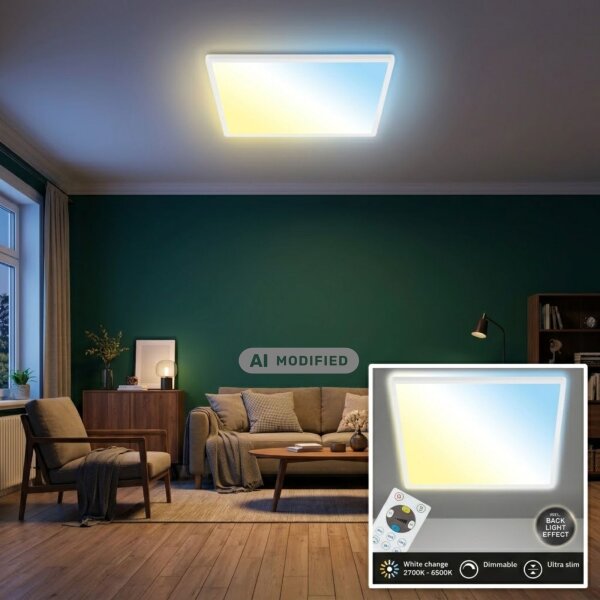 LED Deckenlampe Panel Slim, Weiß, 22 Watt, 3000lm, mit Fernbedienung, IP20 – Briloner