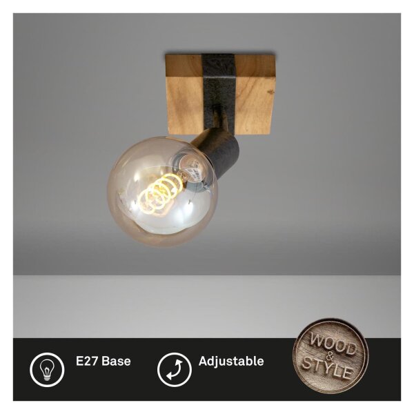 Briloner  Wood Basic Wandlampe 1-flammig Spot Schwenkbar Strahler Holz Gunmetal