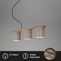 3-flammige Pendelleuchte Rhon, Holz / Grau, 3 x E14 max....