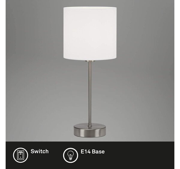 Briloner  Fabric Tischlampe Kabelschalter Stoffleuchte 38,5cm Weiß