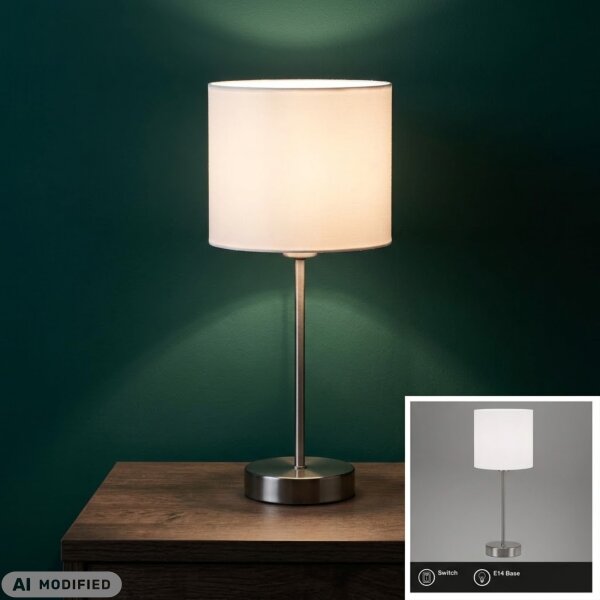 Tischlampe Fabric, Weiß, 25 Watt, E14-Fassung, Stoff, Ø 16 cm – Briloner