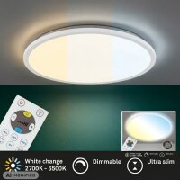 LED Deckenlampe Panel, weiß, 22 Watt, 2700K, CCT einstellbar, mit Fernbedienung – Briloner