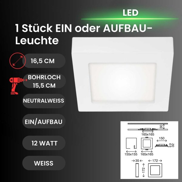 Briloner  LED Aufbauleuchte Sky 2 in 1 Weiß Eckig neutralweiß