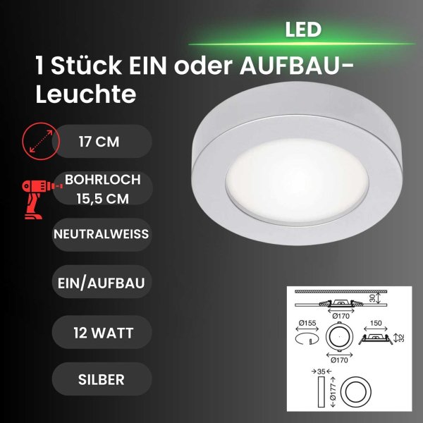 Briloner  Sky 2 in 1 LED Aufbauleuchte Silber Rund Neutralweiß