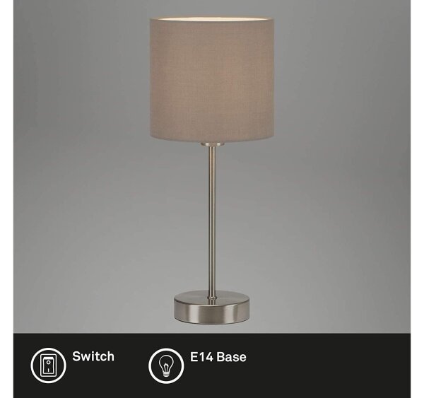 Briloner  Fabric Tischlampe Kabelschalter Stoffleuchte 38,5cm Taupe
