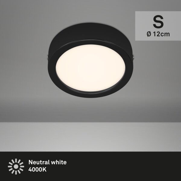 LED Deckenlampe, schwarz, 7 Watt, 700lm, Neutralweiß, Ø 12 cm – Briloner