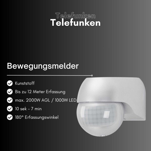 Telefunken Bewegungsmelder 180° 12m IP44 Rund Silber