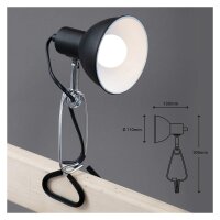 Klemmlampe Fix, Schwarz, 8 Watt, E14-Fassung, schwenkbar, 13 x 30,5 cm – Briloner