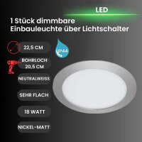 LED Einbauleuchte Flat Dim, Matt Nickel, Bohrloch 20,5 cm, 18 Watt, dimmbar, IP44 – Briloner