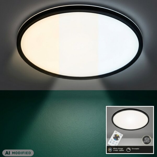 Deckenleuchte Briloner Slim LED Deckenlampe 22W Panel Fernbedienung Backlight Rund Schwarz